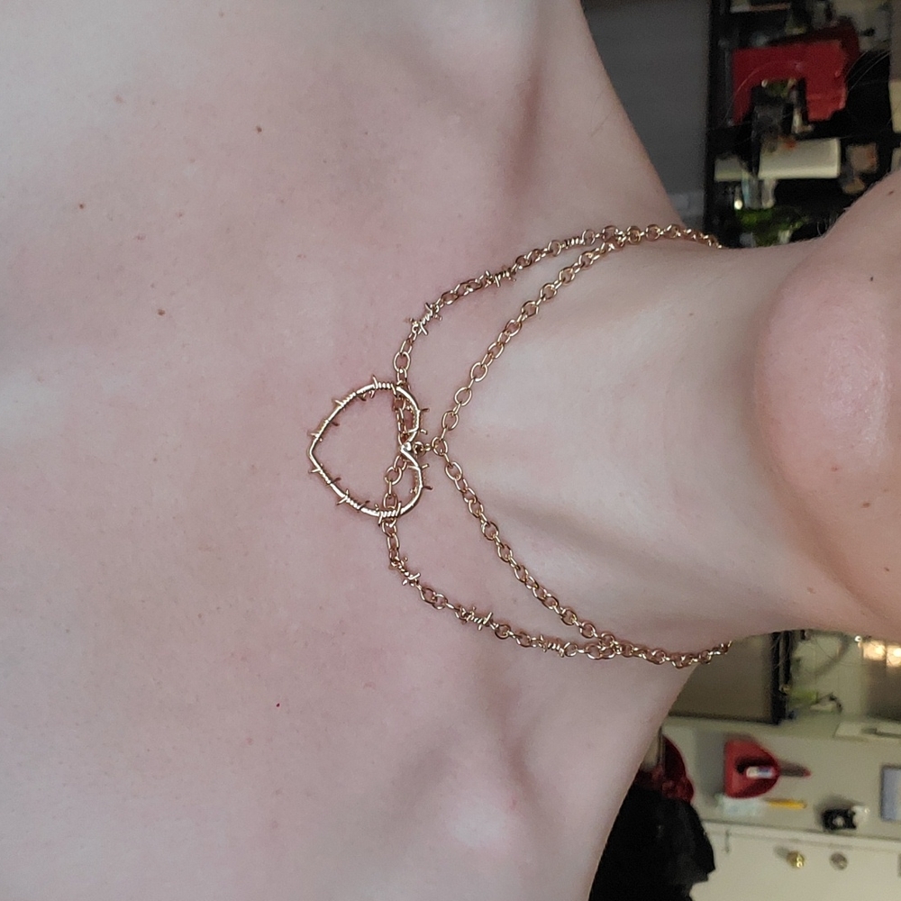 Dolls Kill barbed wire heart adjustable necklace